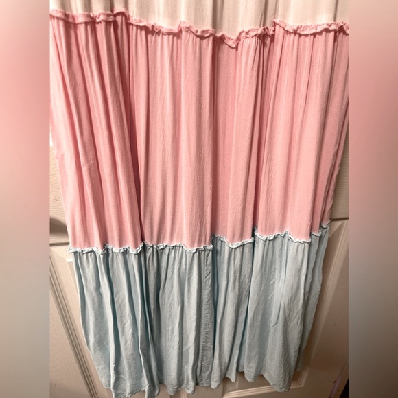 TORRID White/Pink/Blue Multi Colorblock Challis Tiered Maxi Dress Size 0 - Picture 7 of 11